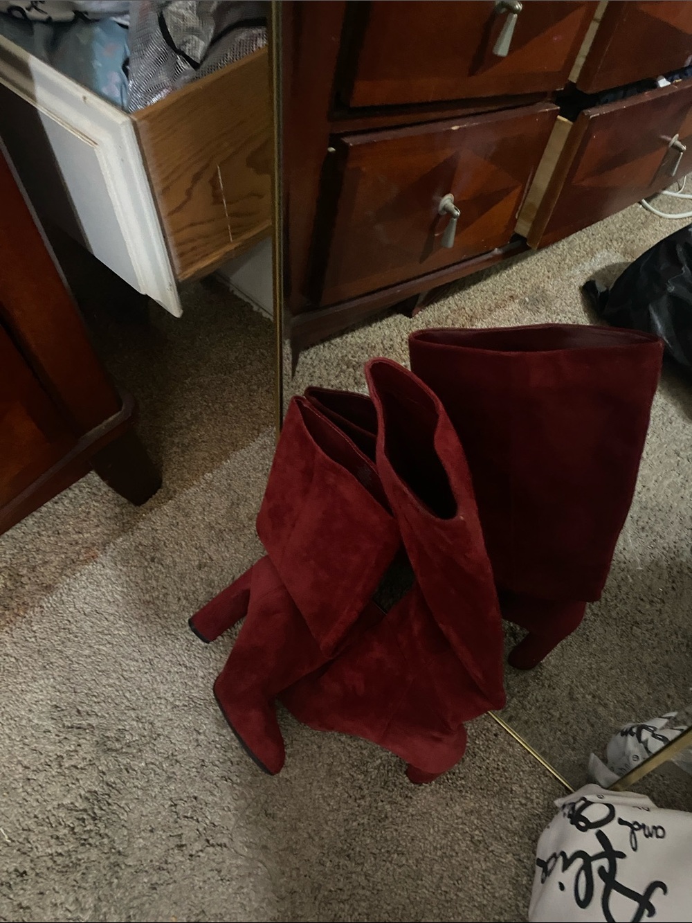 Women's Burgundy Suede Mid-Calf Boots